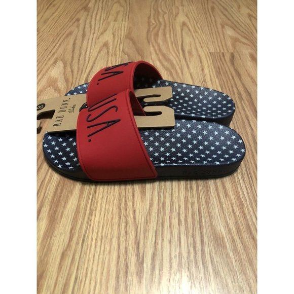 Rae Dunn Womens Slides USA Size 8 Red Blue White Stars 4th July Shoes Patriotic - Picture 5 of 6